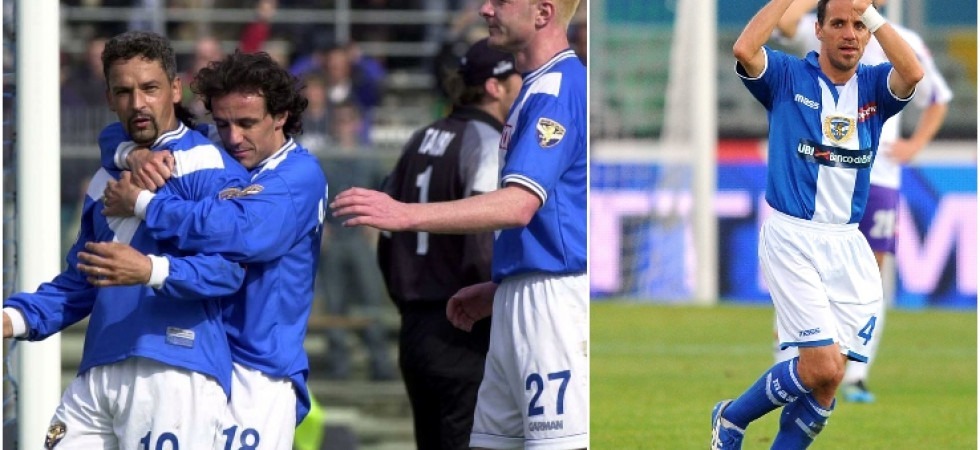 Antonio Filippini abbraccia Roberto Baggio: i due hanno condiviso quattro stagioni al Brescia sotto la guida di Carletto Mazzone